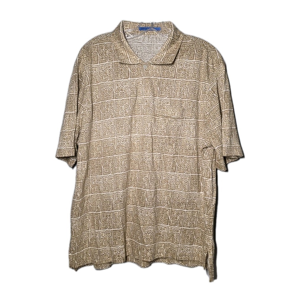 New J. Mclaughlin 100% Linren Mens Short Sleeve Shirt‎ Beige And White Sz  Large